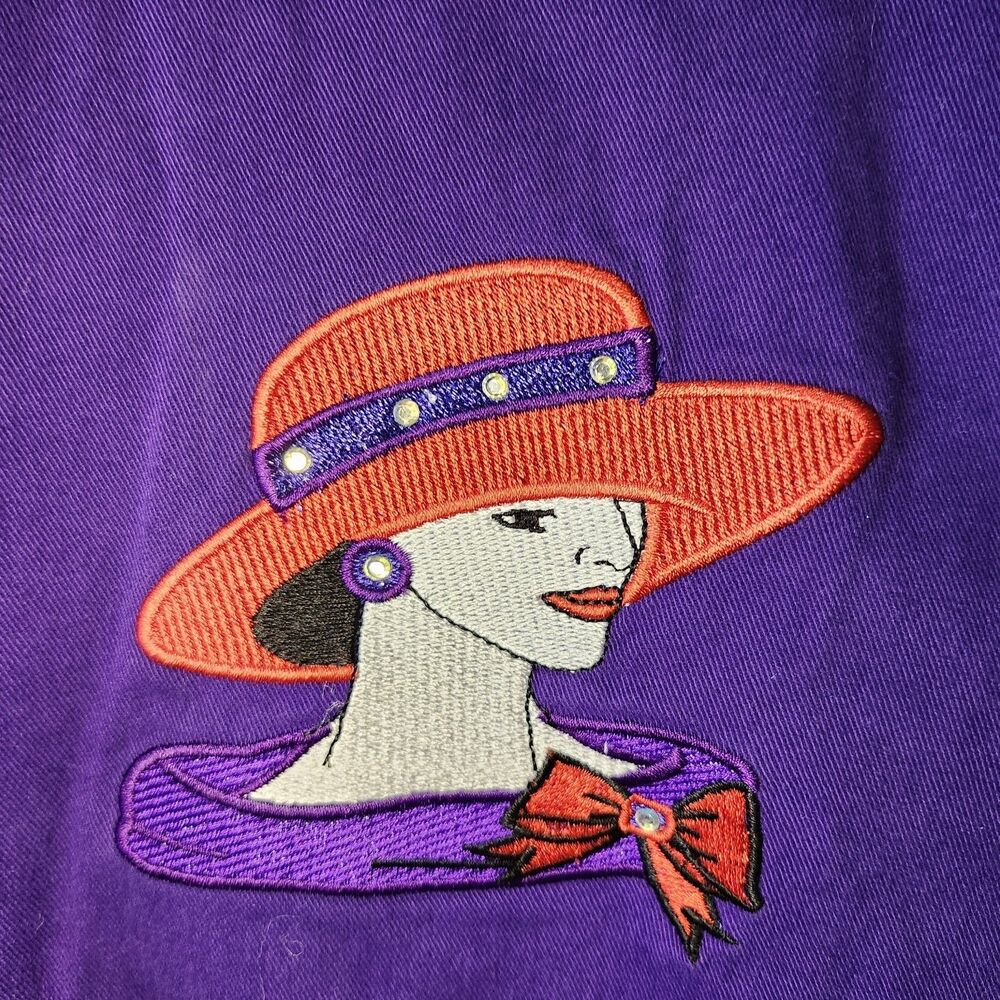 Get Lucky USA Red Hat Society Purple Shirt Capri Set L Embroidered Cotton VTG - Picture 6 of 16
